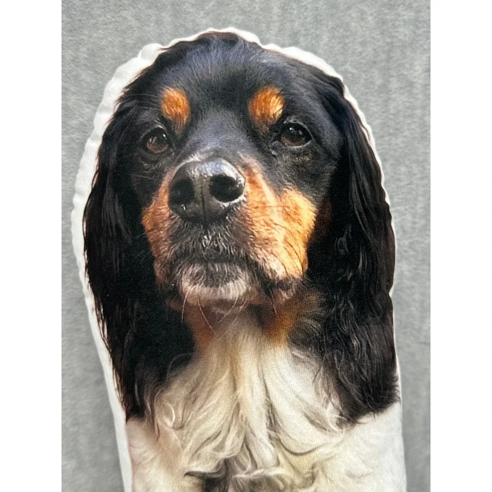 English Springer Spaniel Dog Shaped Pillow Black White‎ Tan Photo Print Plush
